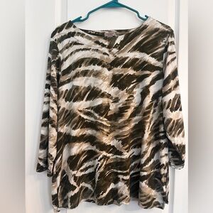 Chicos Size 3 Women’s Easywear Tunic Animal Print Brown‎ 3/4 Sleeves
